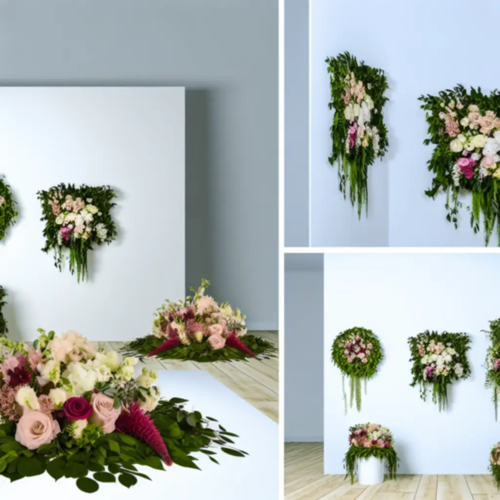 Különféle egyedi virágkompozíciók letisztult, modern elrendezésben