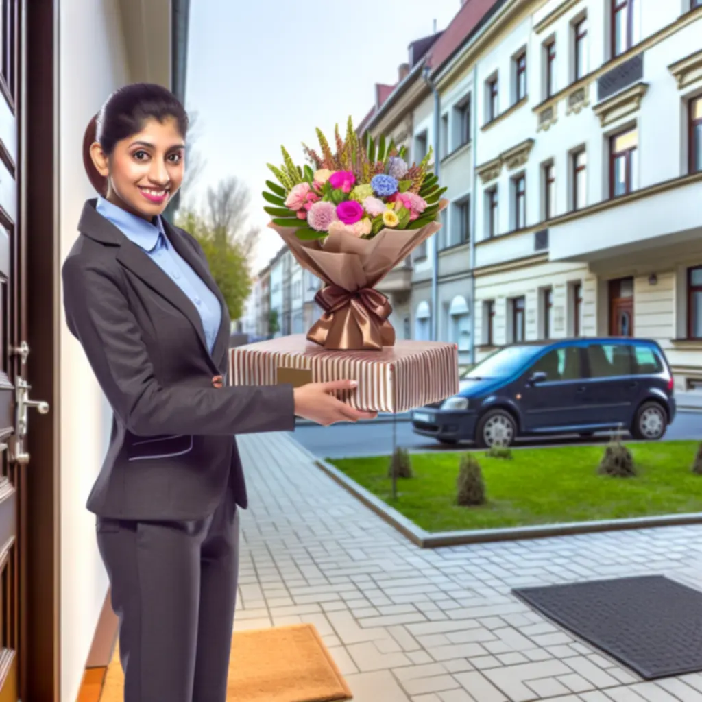 Gondosan becsomagolt virágcsokor kiszállítás előtt