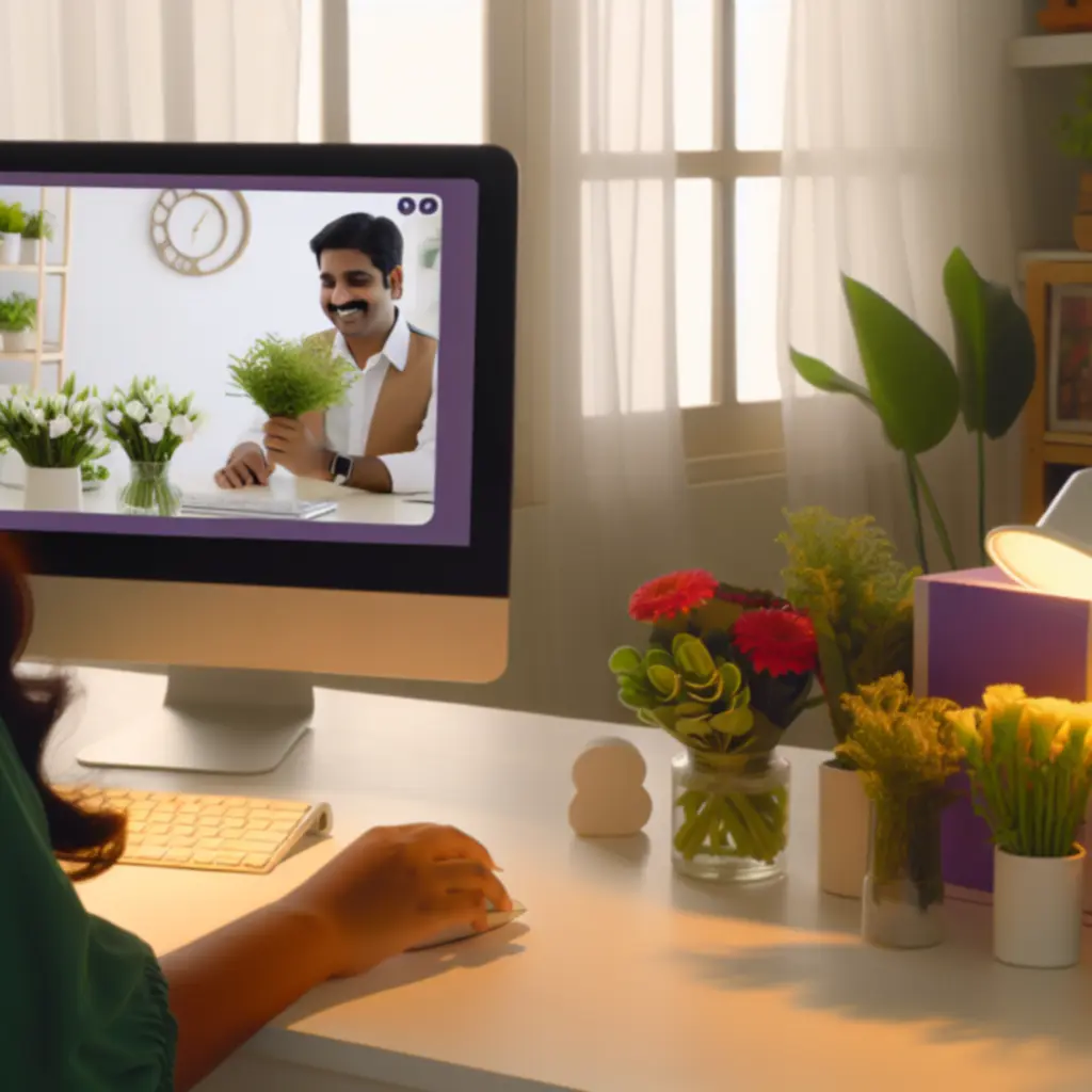 Mosolygós ügyfélszolgálati munkatárs segít a virágrendelésben.