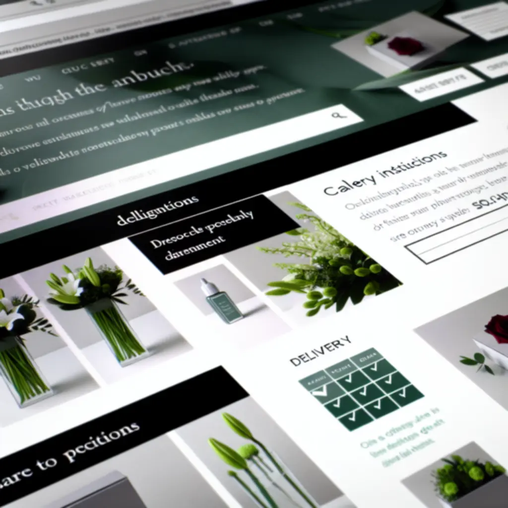 Részletes virágcsokor termékoldal, összetevőkkel és ápolási útmutatóval.