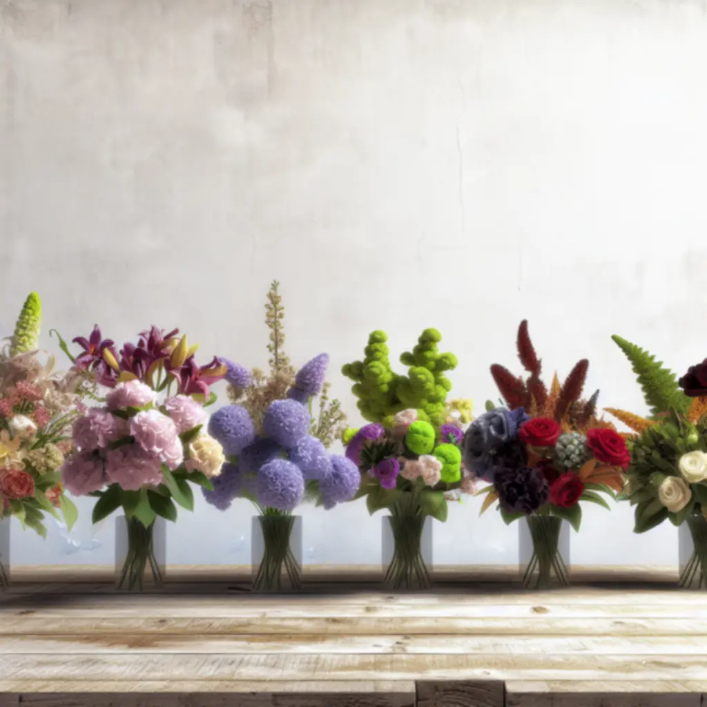 Szezonális virágcsokrok kollekciója ünnepi hangulattal