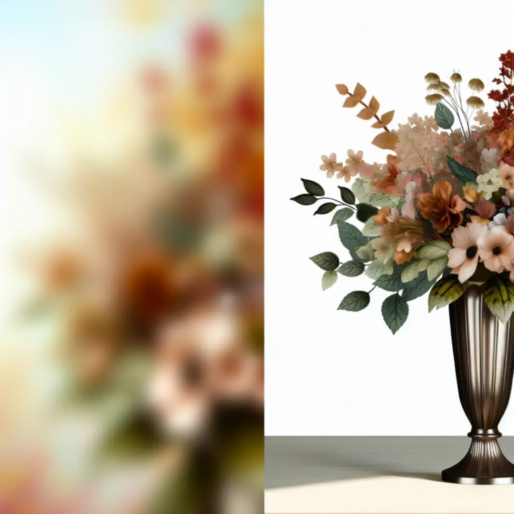 Szezonális virágkompozíció meleg tónusú virágokkal, modern vázában